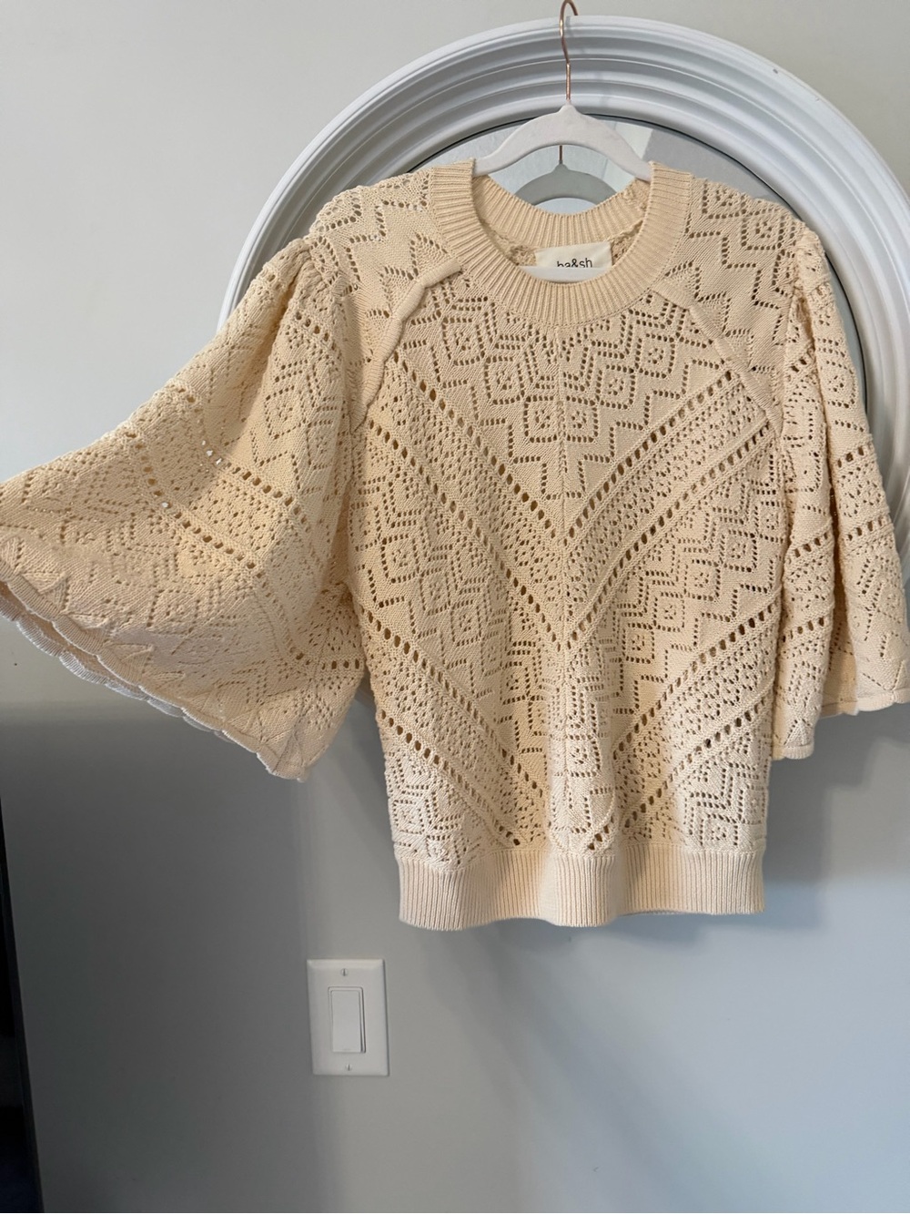 ba&sh Cream Openwork Flutter-Sleeve Sweater